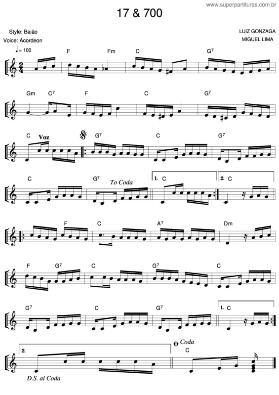 Partitura da música 17 e 700 v.3