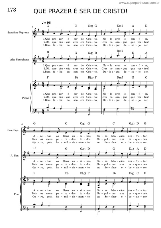 Partitura da música 173 – Que Prazer É Ser De Cristo