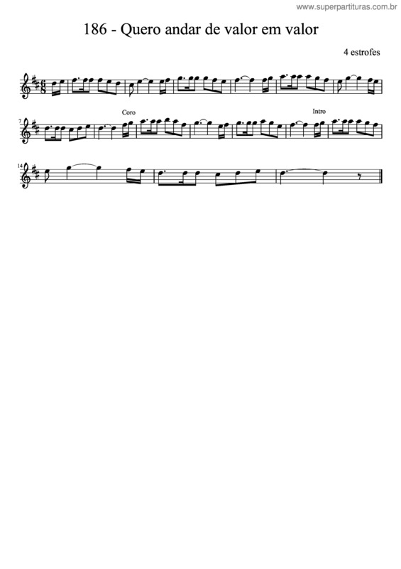 Partitura da música 186 – Quero Andar De Valor Em Valor