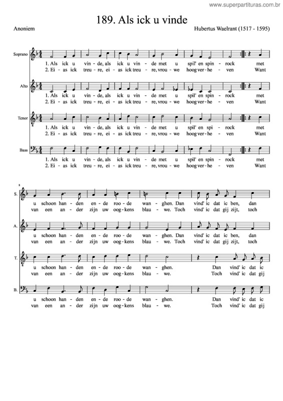 Partitura da música 189. Als Ick U Vinde