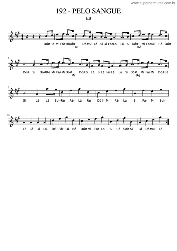 Partitura da música 192 – Pelo Sangue