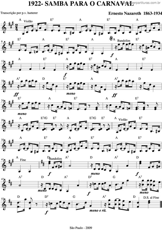 Partitura da música 1922 Para O Carnaval v.3