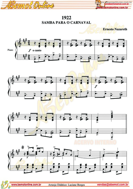 Partitura da música 1922 Samba Para O Carnaval v.2