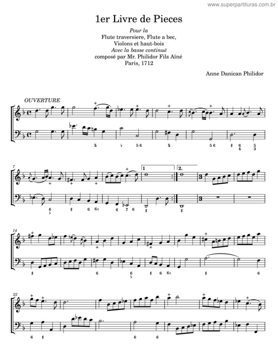 Partitura da música 1Er Livre De Pieces – Anne Danican Philidor