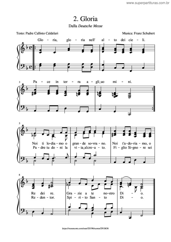 Partitura da música 2. Gloria