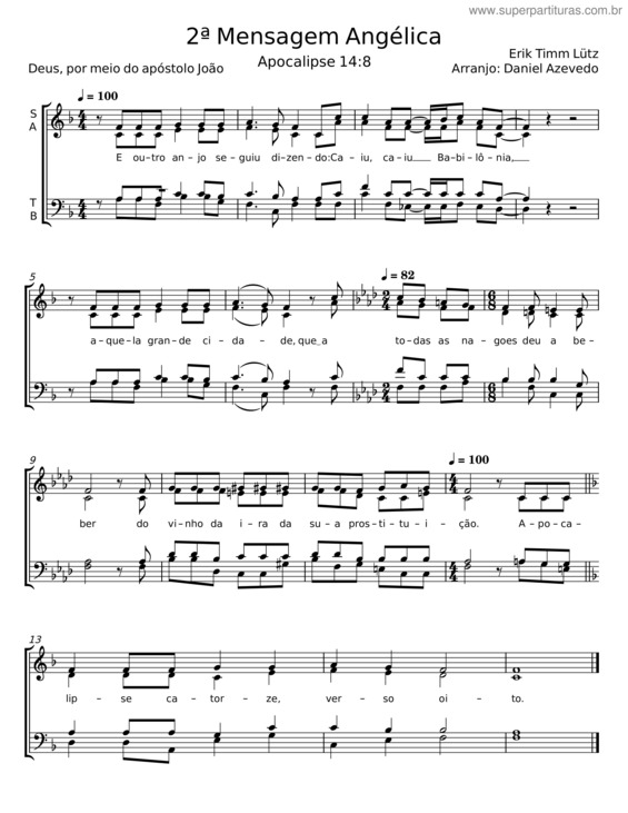 Partitura da música 2ª Mensagem Angélica – Erik Timm Lütz