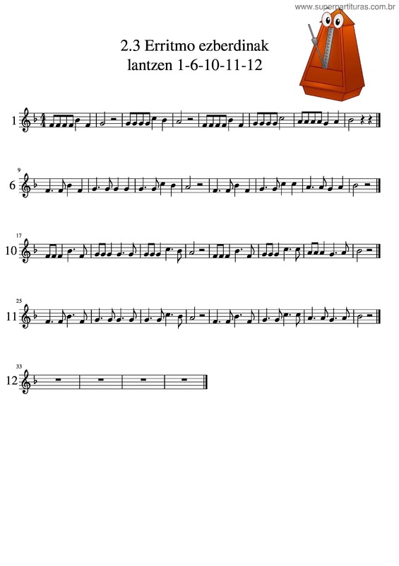 Partitura da música 2.3 Erritmoa 1–6–10–11–12 Tronpetaplus