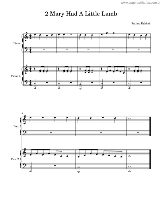 Partitura da música 2 Mary Had A Little Lamb