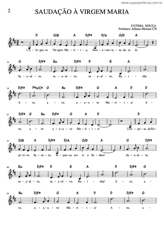 Partitura da música 2 Sauda O A Virgem Maria