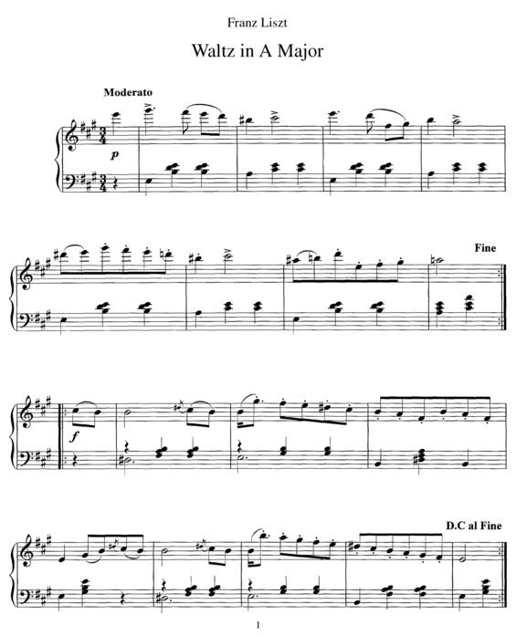 Partitura da música 2 Waltzes S.126b