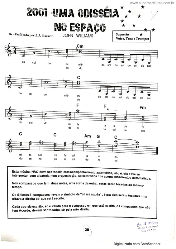 Partitura da música 2001 Uma Odisséia No Espaço