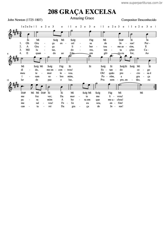 Partitura da música 208 Graça Excelsa