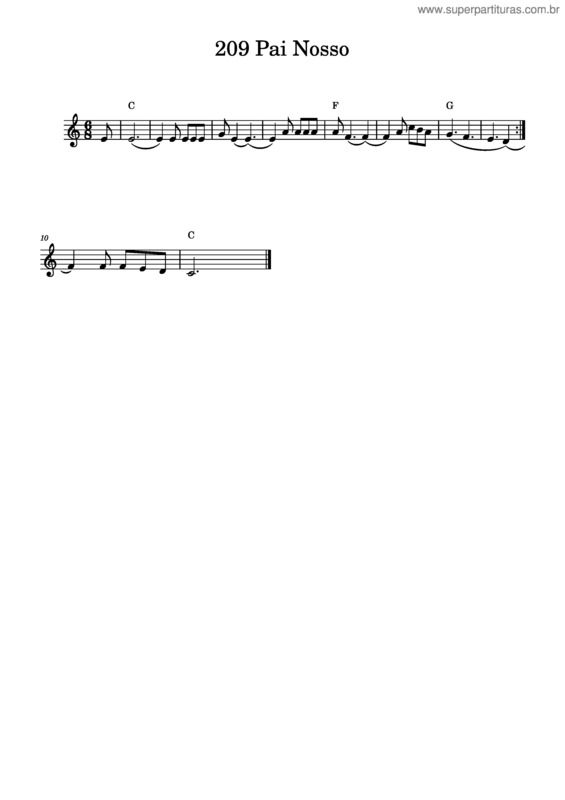 Partitura da música 209 Pai Nosso
