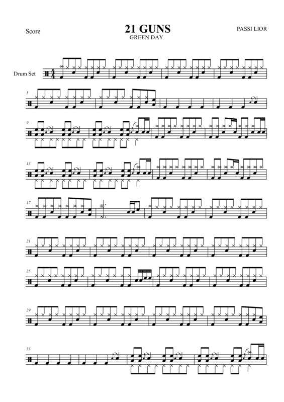 Partitura da música 21 Guns v.2