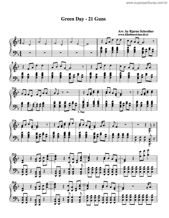 Partitura da música 21 Guns