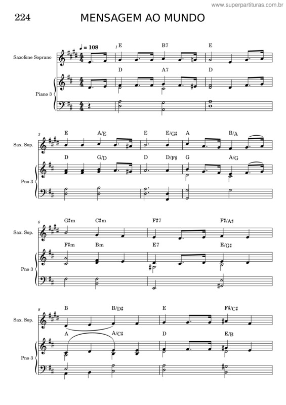 Partitura da música 224 – Mensagem Ao Mundo