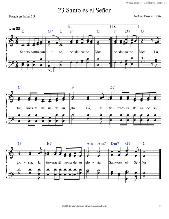 Partitura da música 23 Santo Es El Señor
