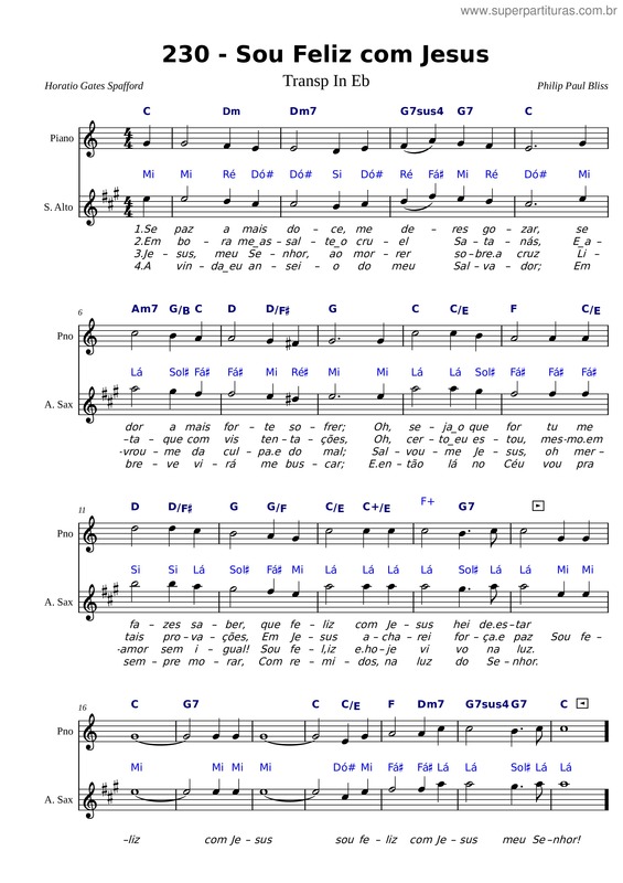 Partitura da música 230 – Sou Feliz Com Jesus