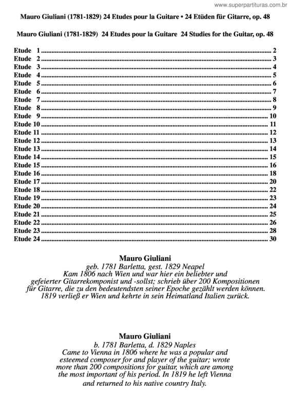 Partitura da música 24 Estudios Para Guitarra