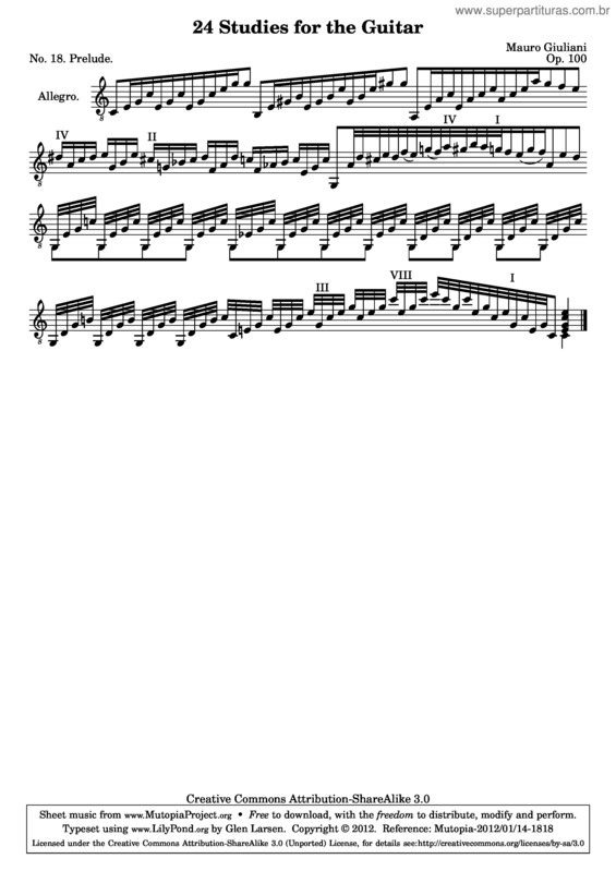 Partitura da música 24 Studies for the Guitar v.18