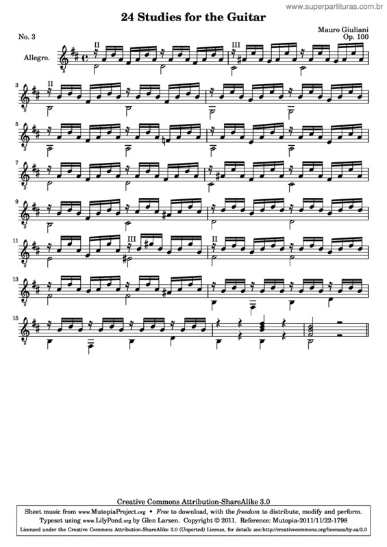 Partitura da música 24 Studies for the Guitar v.3