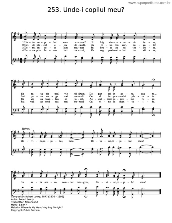 Partitura da música 253. Unde–I Copilul Meu? – Robert Lowry