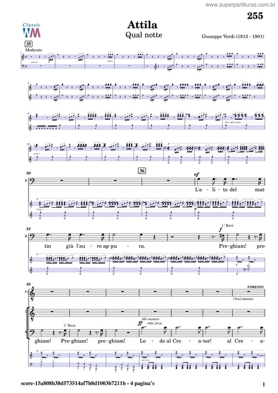 Partitura da música 255 Attila, Finale Del Prologo