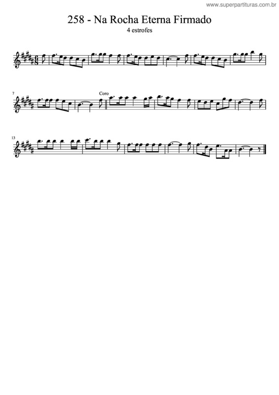 Partitura da música 258 – Na Rocha Eterna Firmado