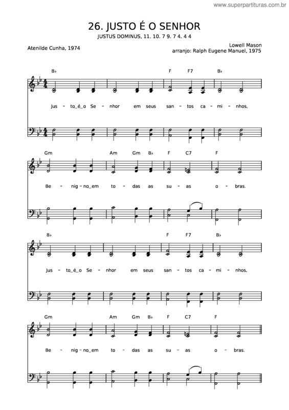 Partitura da música 26 Justo É O Senhor