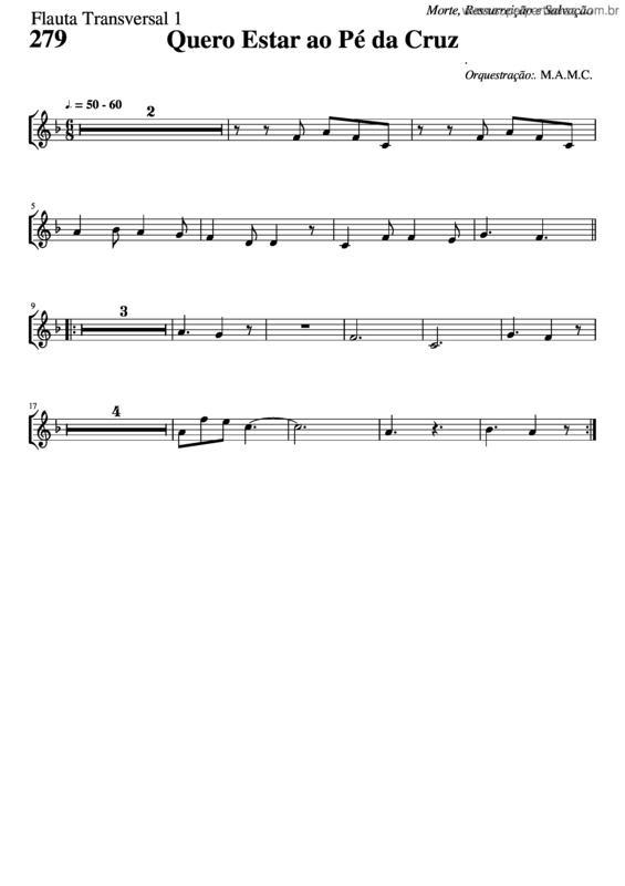 Partitura da música 279 – Quero Estar Ao Pé Da Cruz v.3