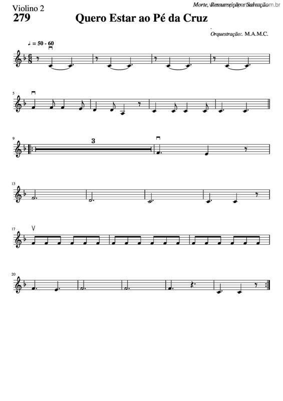 Partitura da música 279 – Quero Estar Ao Pé Da Cruz v.4