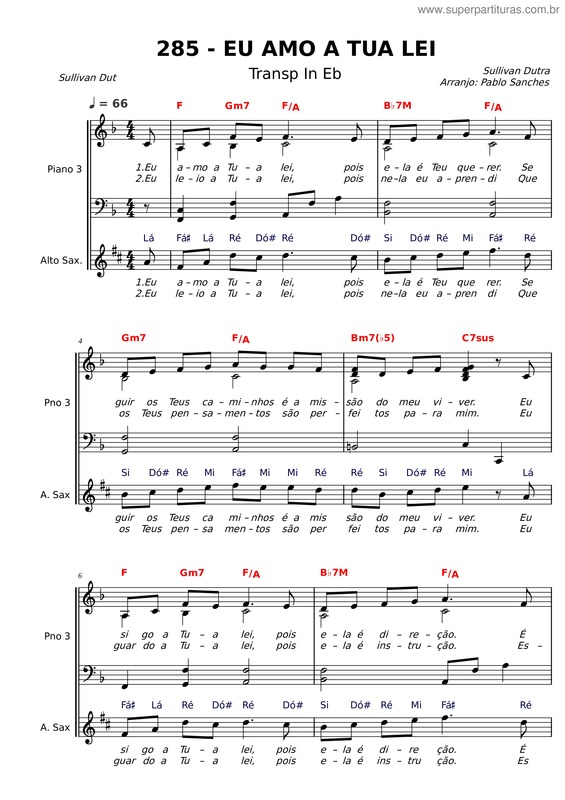 Partitura da música 285 – Eu Amo A Tua Lei