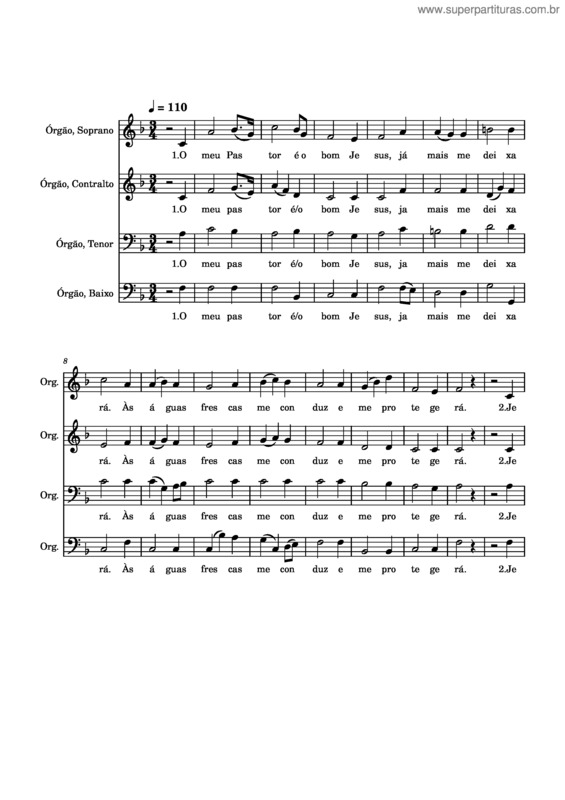 Partitura da música 289 – O Meu Pastor É O Bom Jesus