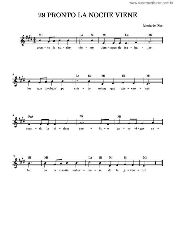 Partitura da música 29 Pronto La Noche Viene