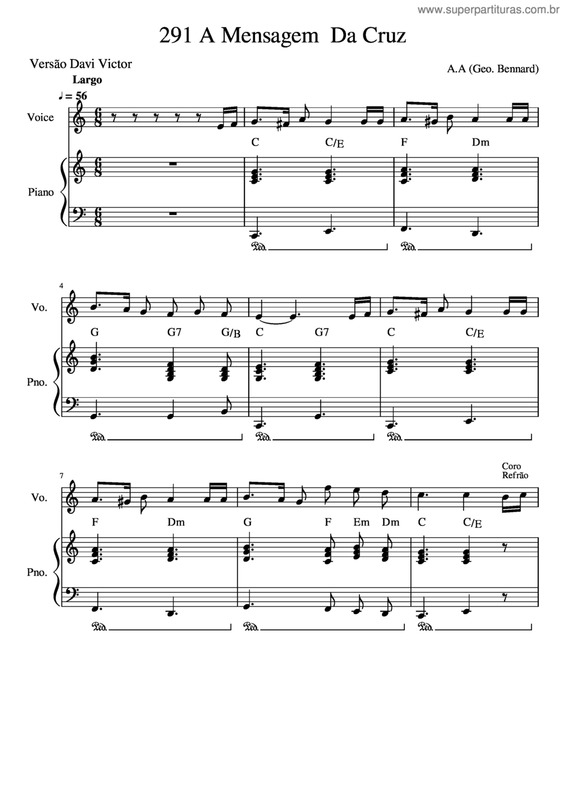 Partitura da música 291 A Mensagem Da Cruz Hc