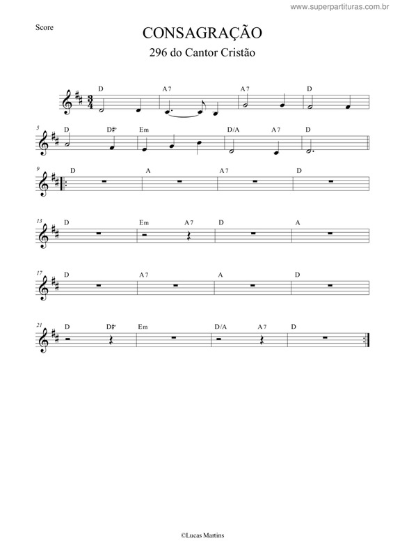 Partitura da música 296 - Consagração - Tom D