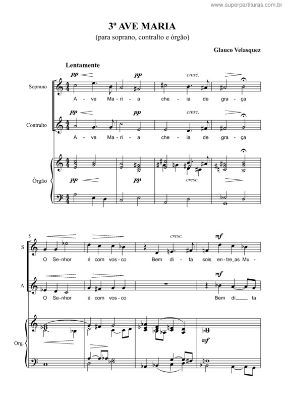 Partitura da música 3ª Ave Maria