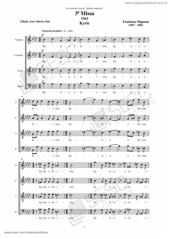 Partitura da música 3ª Missa