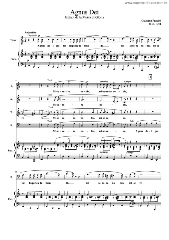 Partitura da música 3 Agnus Dei Extrait De La Messa Di Gloria