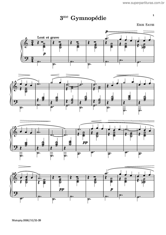 Partitura da música 3 Gymnopédies v.2