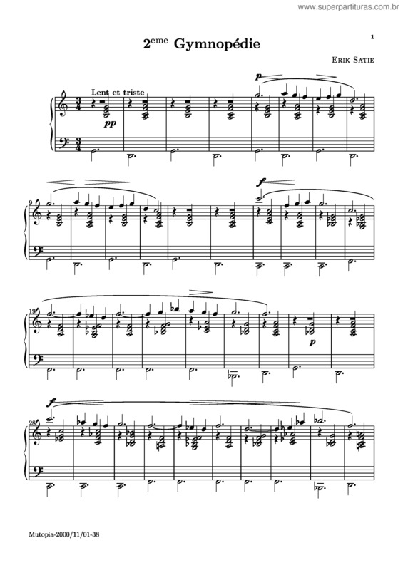 Partitura da música 3 Gymnopédies v.3