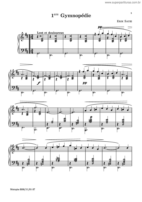 Partitura da música 3 Gymnopédies
