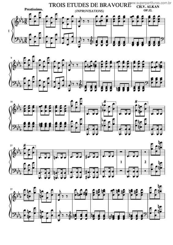 Partitura da música 3 Improvisations Dans Le Style Brillant, Op.12 – Charles–Valentin Alkan – 1. Prestissimo.