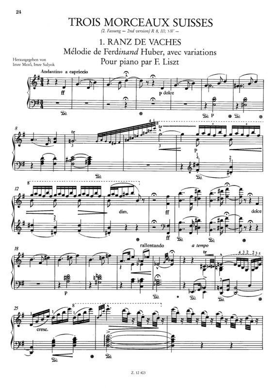 Partitura da música 3 Morceaux Suisses S.156a