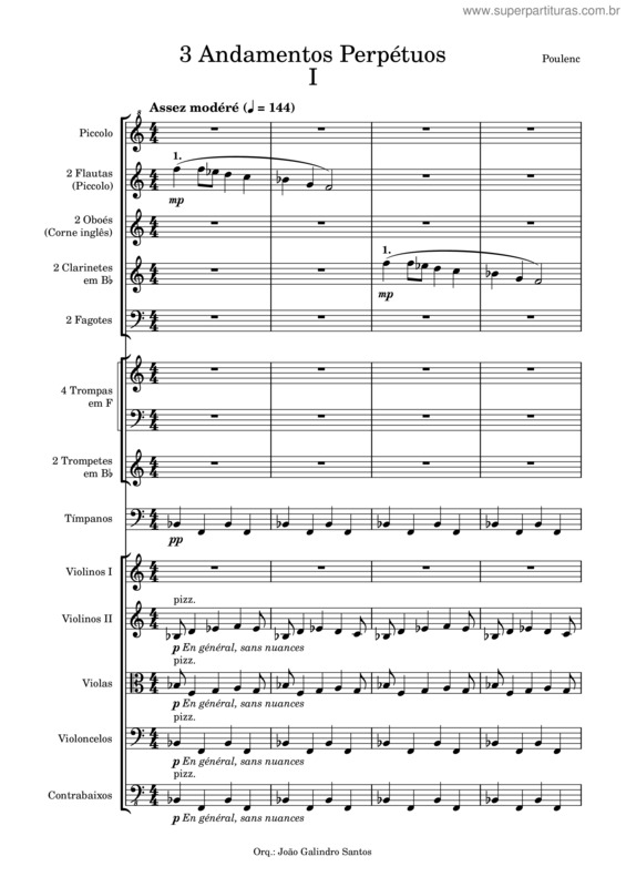 Partitura da música 3 Mouvements Perpétuels – Francis Poulenc