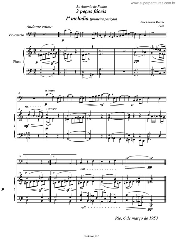 Partitura da música 3 peças fáceis