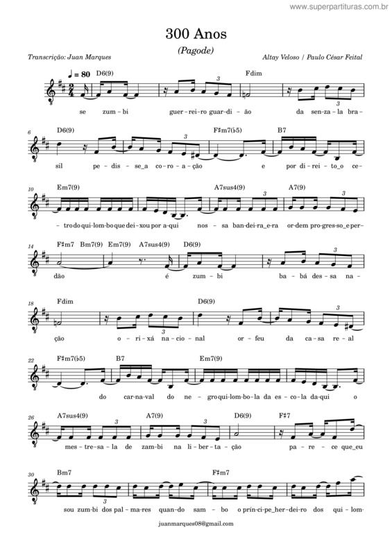 Partitura da música 300 Anos