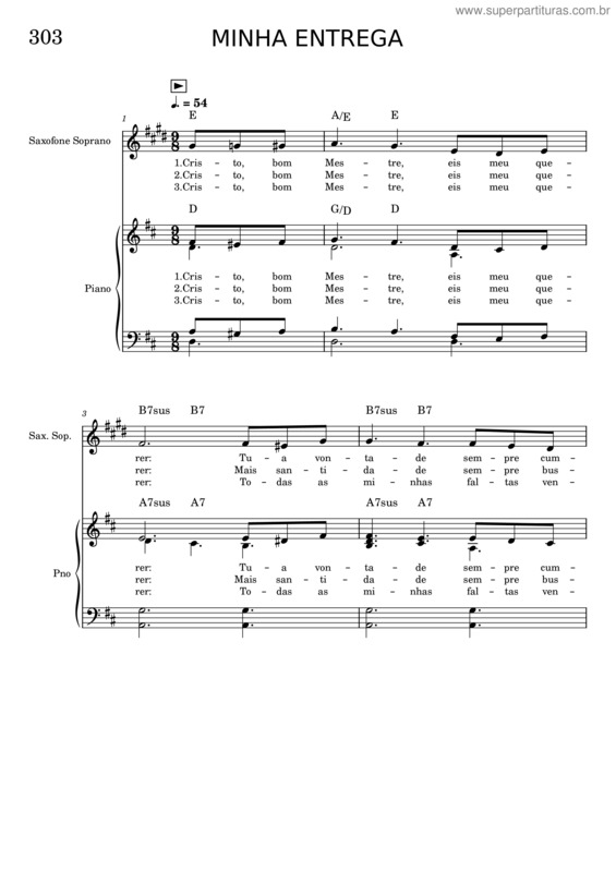 Partitura da música 303 – Minha Entrega