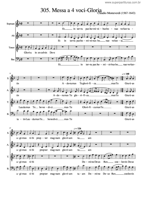 Partitura da música 305. Messa A 4 Voci Gloria