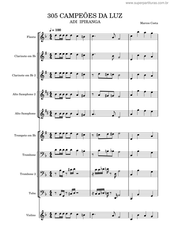 Partitura da música 305 Campeões Da Luz Marcos Costa